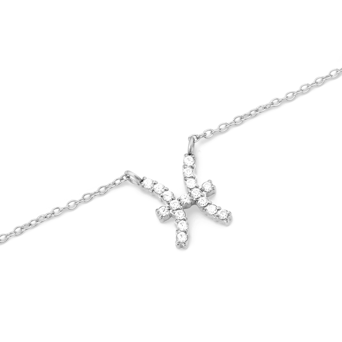 Crystal Zodiac Chain Necklace Silver featuring a Pisces zodiac pendant, crafted in stainless steel and set with hand-placed sparkling crystals on a fine silver chain.