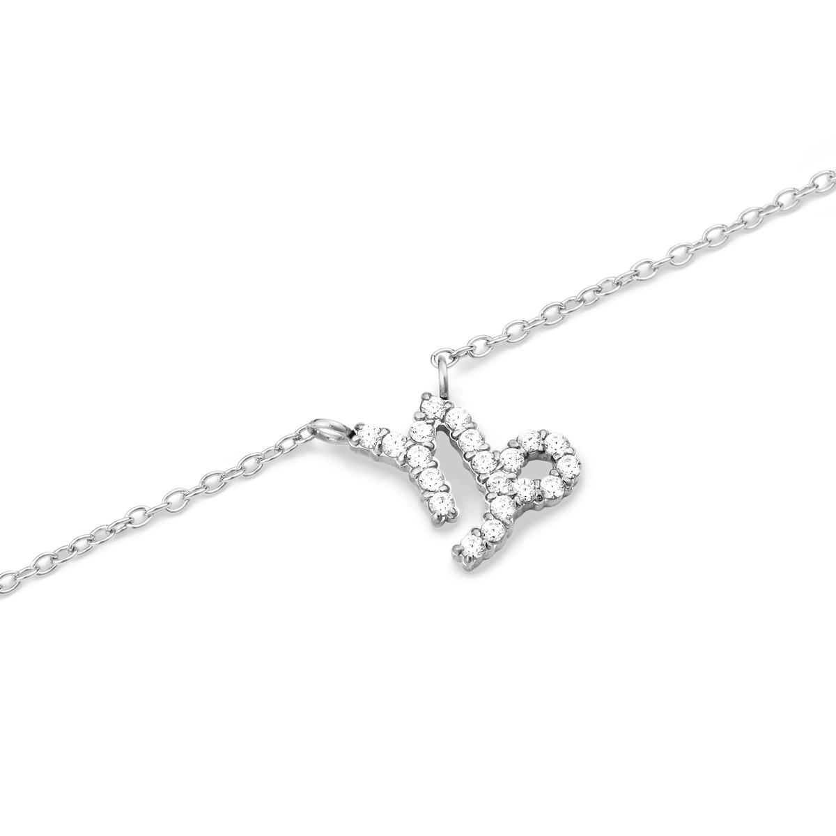 Crystal Zodiac Chain Necklace Silver featuring a Capricorn zodiac pendant crafted in silver and set with sparkling hand-set crystals on a fine chain.