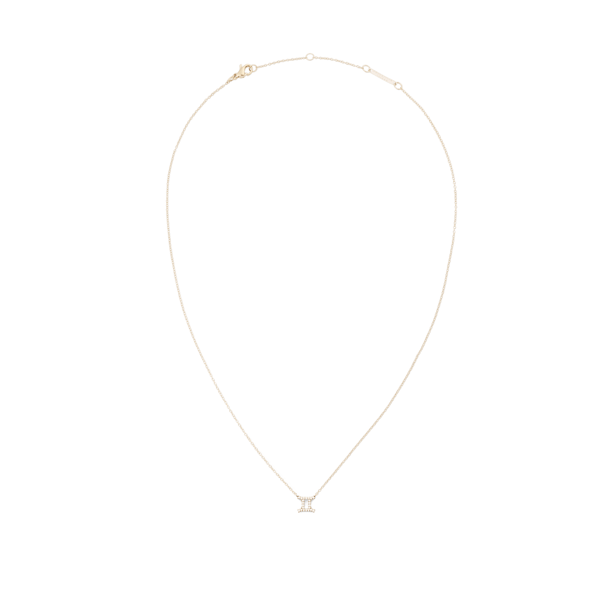 Fine gold chain necklace with an adjustable length, featuring a Gemini zodiac pendant set with small crystals, crafted in stainless steel with PVD gold plating.