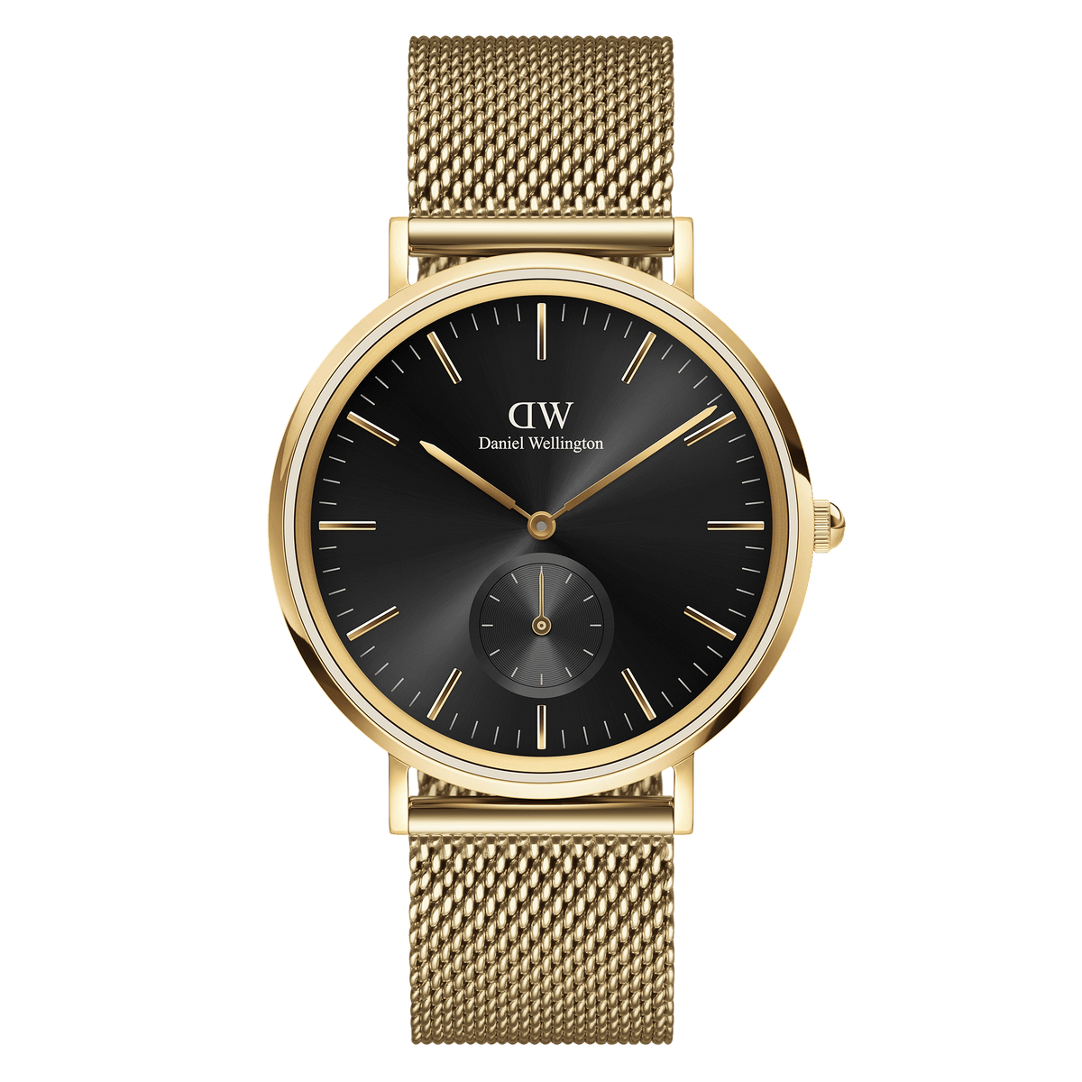 Classic Multi-Eye Evergold Onyx men's watch featuring a black multi-eye dial, gold hour markers, and an adjustable gold mesh strap, crafted from stainless steel with a PVD gold finish for a timeless and sophisticated look.