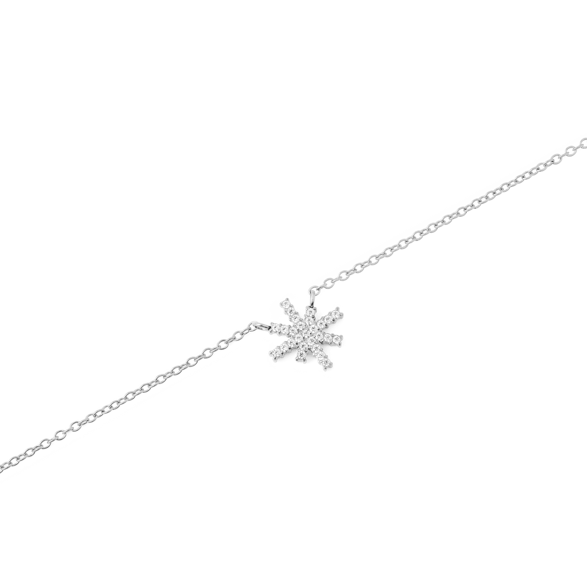 Close-up of the Mirelle Star Necklace Silver showing the star-shaped pendant set with sparkling white cubic zirconia stones on a fine silver chain, highlighting its delicate and modern design.