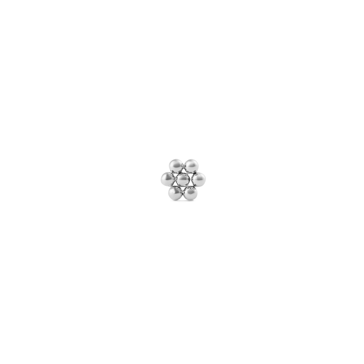 Petite Flower Stud Silver earring featuring a minimalist floral design with a polished stainless steel finish, ideal for everyday wear or layering with other silver earrings.