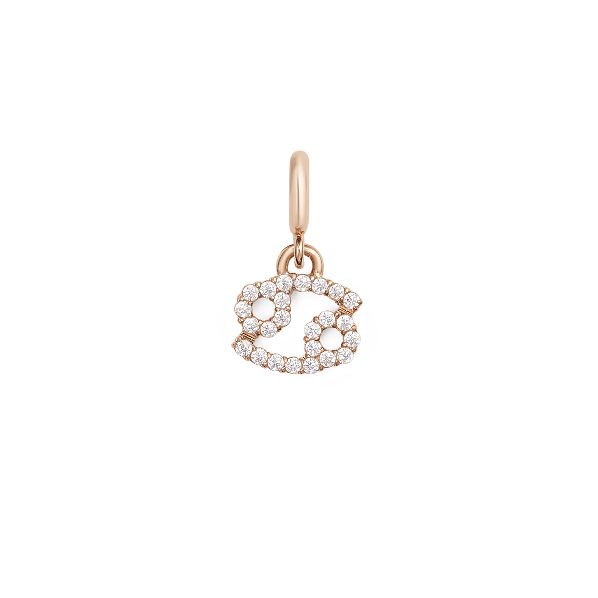 Cancer zodiac watch charm in rose gold, adorned with cubic zirconia crystals and a delicate, modern design ideal for Daniel Wellington watches or bracelets.