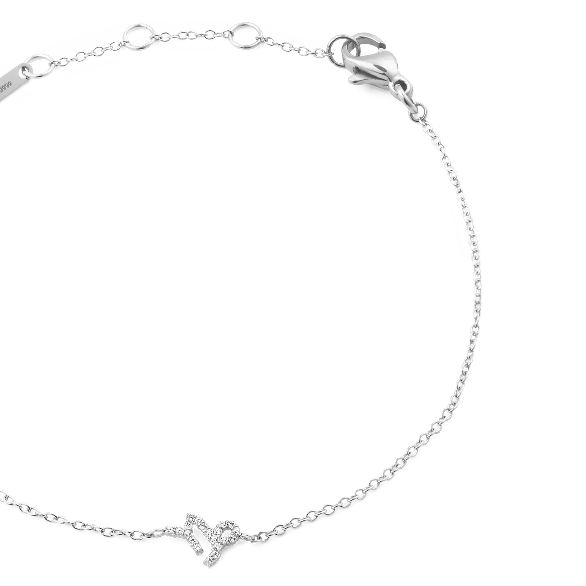 Crystal Zodiac Chain Bracelet Silver featuring a fine adjustable chain, lobster clasp, and a sparkling zodiac charm set with hand-placed crystals.