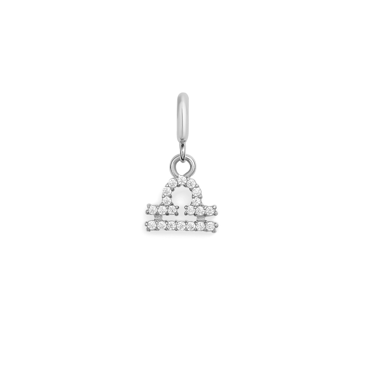 Libra zodiac watch charm in silver, featuring a delicate astrological symbol set with sparkling cubic zirconia crystals, designed to complement Daniel Wellington watches or bracelets.