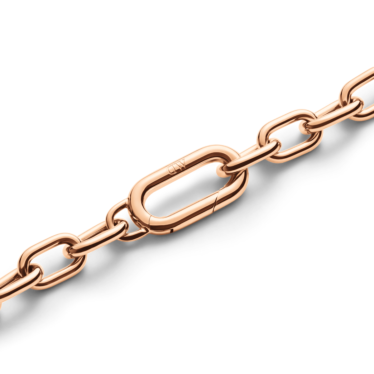 Detail of the Crystal Link Necklace Rose Gold showing the polished rose gold chain and secure spring gate clasp, designed for lasting comfort and a seamless finish.