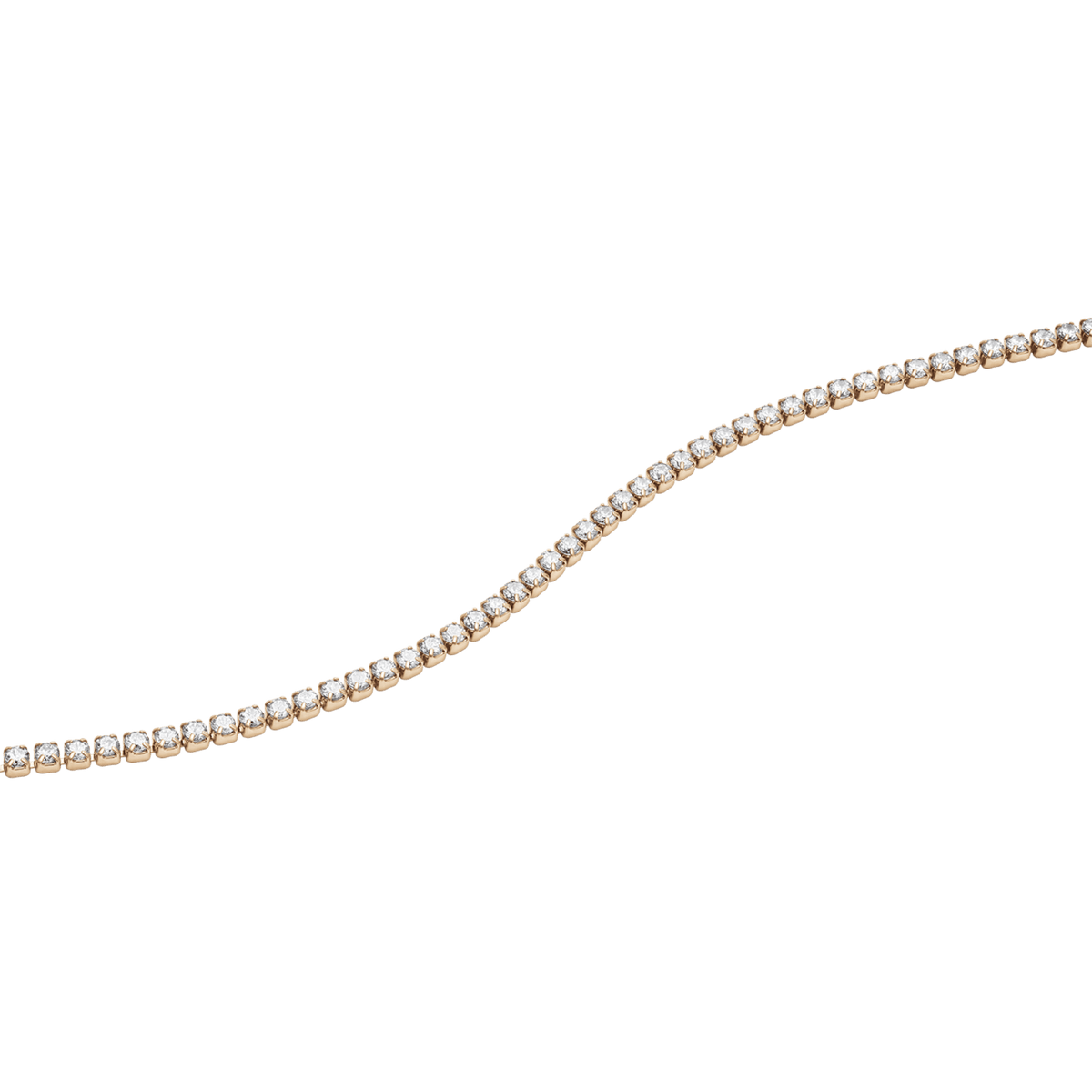 Classic Tennis Bracelet Rose Gold with a slender rose gold chain and individually set cubic zirconia stones, shown in a curved position to highlight its flexible and elegant design.