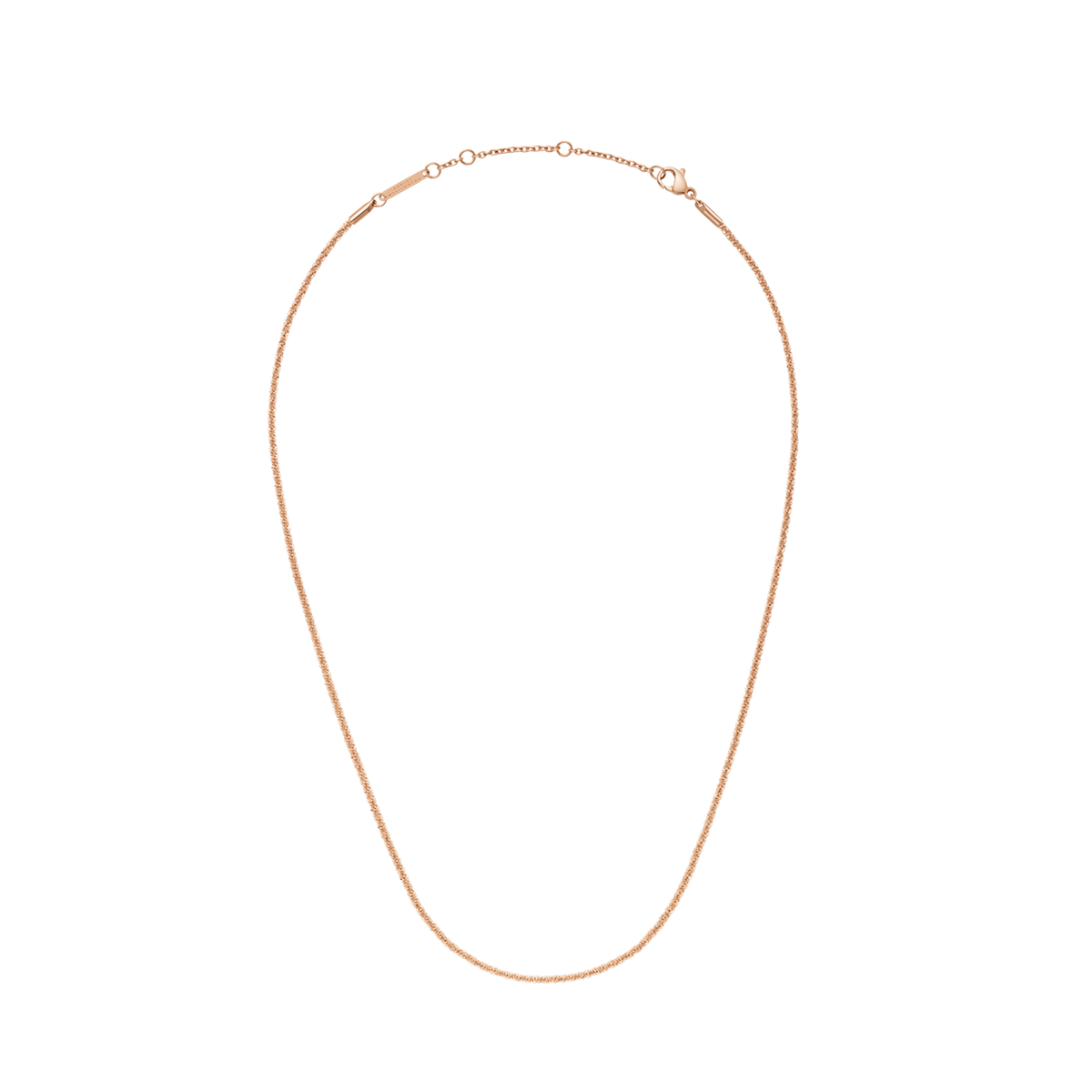 Twisted Chain Necklace RG with slim, twisted links in rose gold, featuring an adjustable clasp for versatile styling.