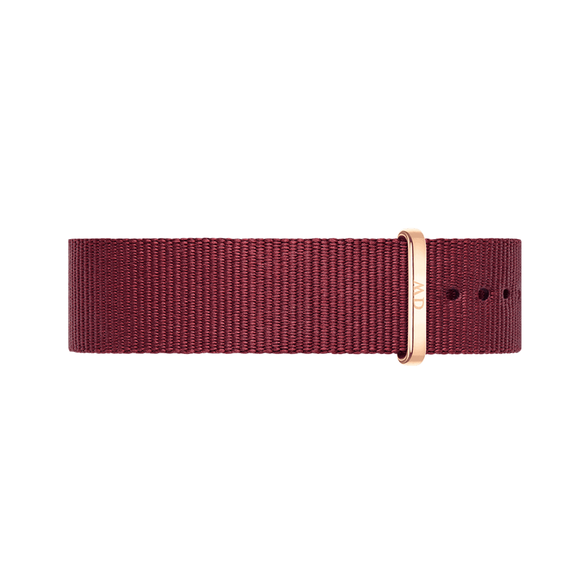 Roselyn Strap Rose Gold features a deep ruby red NATO style polyester band with a rose gold buckle, designed for a secure and stylish fit on a range of watches.