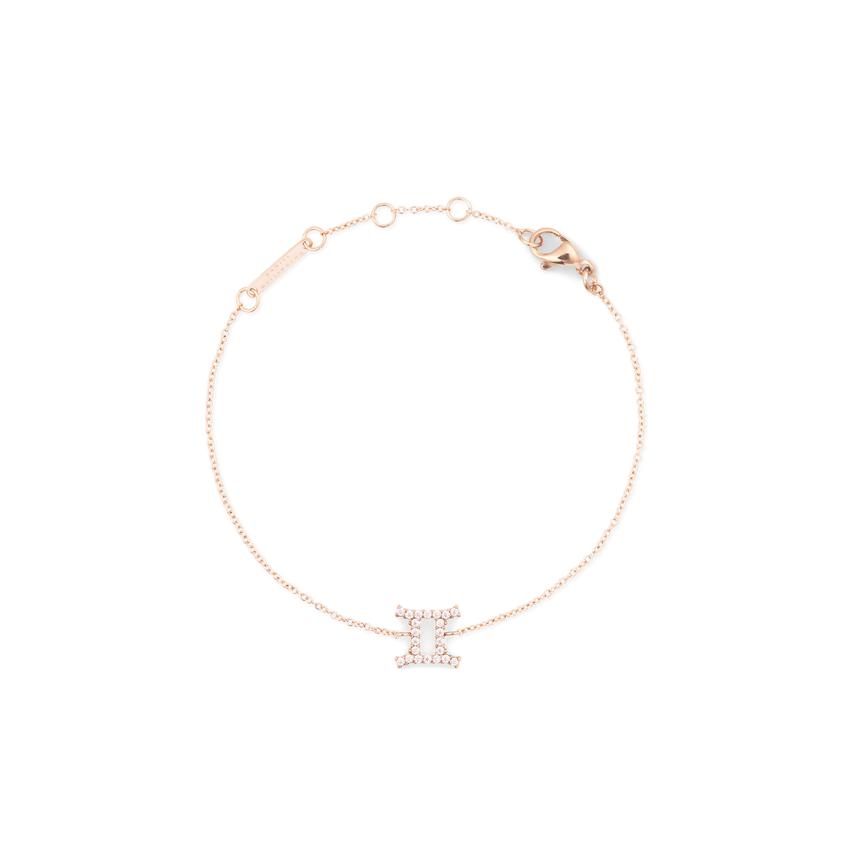 Crystal Zodiac Chain Bracelet Rose Gold with a Gemini crystal pendant, featuring a fine adjustable rose gold chain and a sparkling zodiac detail.