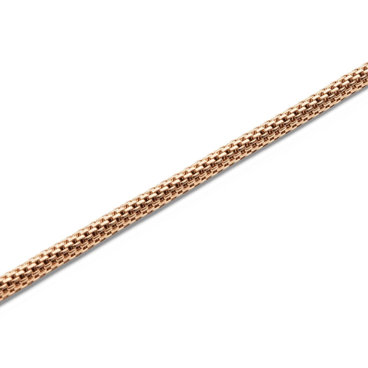 Close-up of the Tide Mesh Necklace Rose Gold 2.8, highlighting the bold mesh chain and polished rose gold finish with fine, interwoven links.