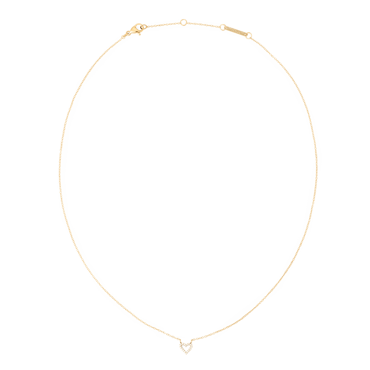 Delicate gold chain necklace featuring a small open heart pendant set with white cubic zirconia crystals, designed for a refined and elegant look.