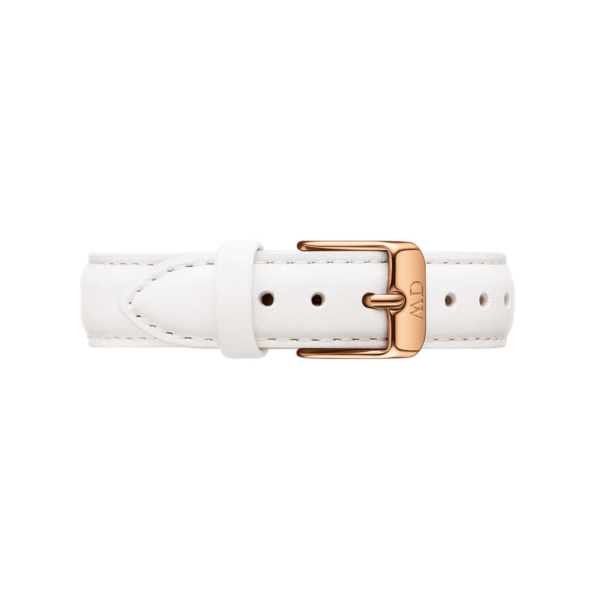 Bondi Strap Silver in white genuine leather with a rose gold buckle, featuring fine stitching and an adjustable design for classic or petite watches.