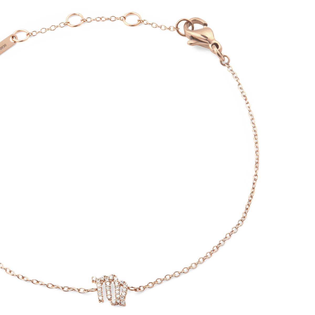 Crystal Zodiac Chain Bracelet Rose Gold featuring a slim adjustable chain and a sparkling Virgo zodiac pendant, crafted in rose gold for a refined, personalised accessory.