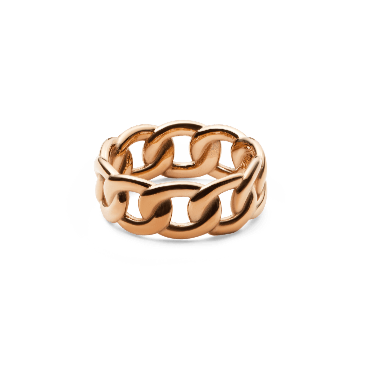 Chunky Chain Ring Rose Gold featuring a bold chain-link band and polished rose gold finish, designed for versatile styling.