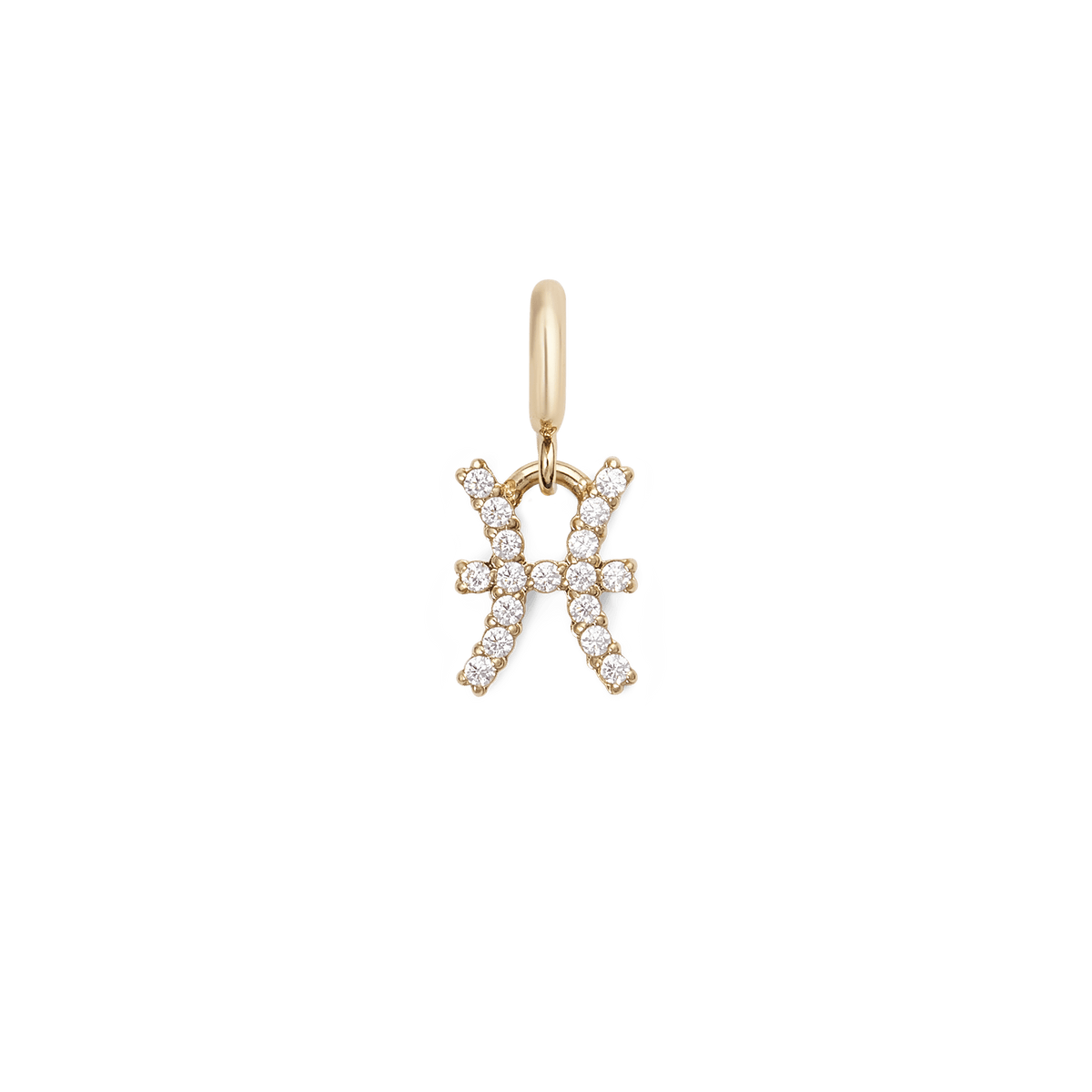 Zodiac Watch Charm Gold featuring the Pisces star sign, crafted in gold-plated stainless steel and set with sparkling cubic zirconia crystals for a refined and personalised jewellery accessory.