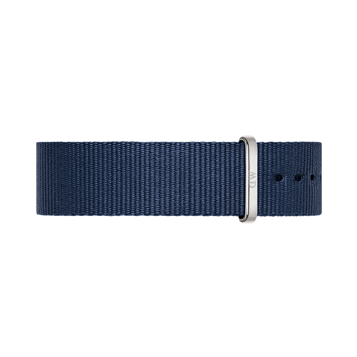 Bayswater Strap Silver in deep midnight blue polyester with a polished silver buckle, designed in a classic NATO style with adjustable holes for a secure and comfortable fit.