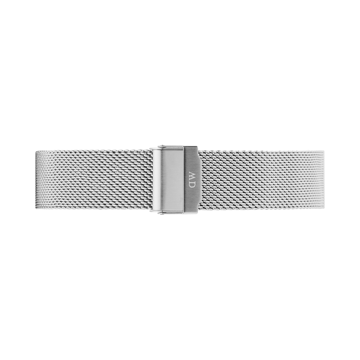Silver Mesh Sterling Strap with a fine mesh pattern and polished stainless steel finish, featuring a fold-over clasp for secure and comfortable wear.