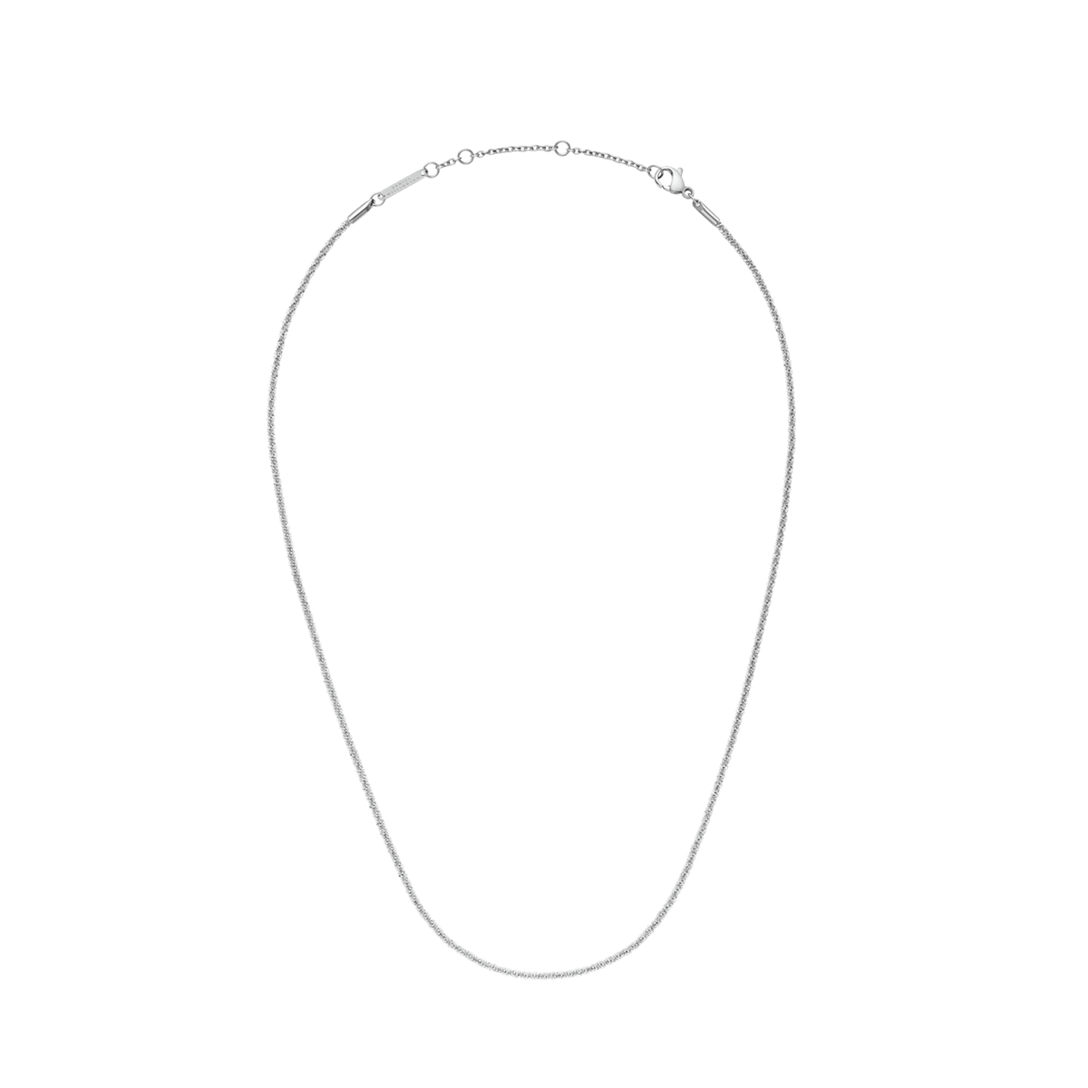 Twisted Chain Necklace S shown with its slim, twisted silver links and adjustable clasp, highlighting its minimalist and versatile design.