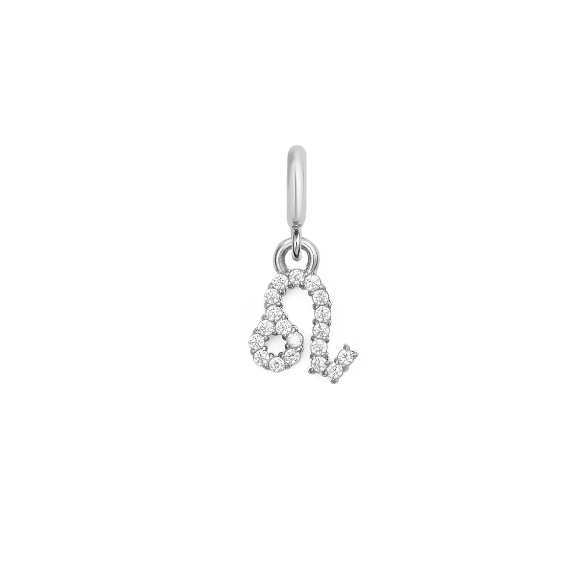 Leo zodiac watch charm in silver, featuring a sparkling astrological symbol set with cubic zirconia crystals and a smooth finish, designed for Daniel Wellington watches or bracelets.