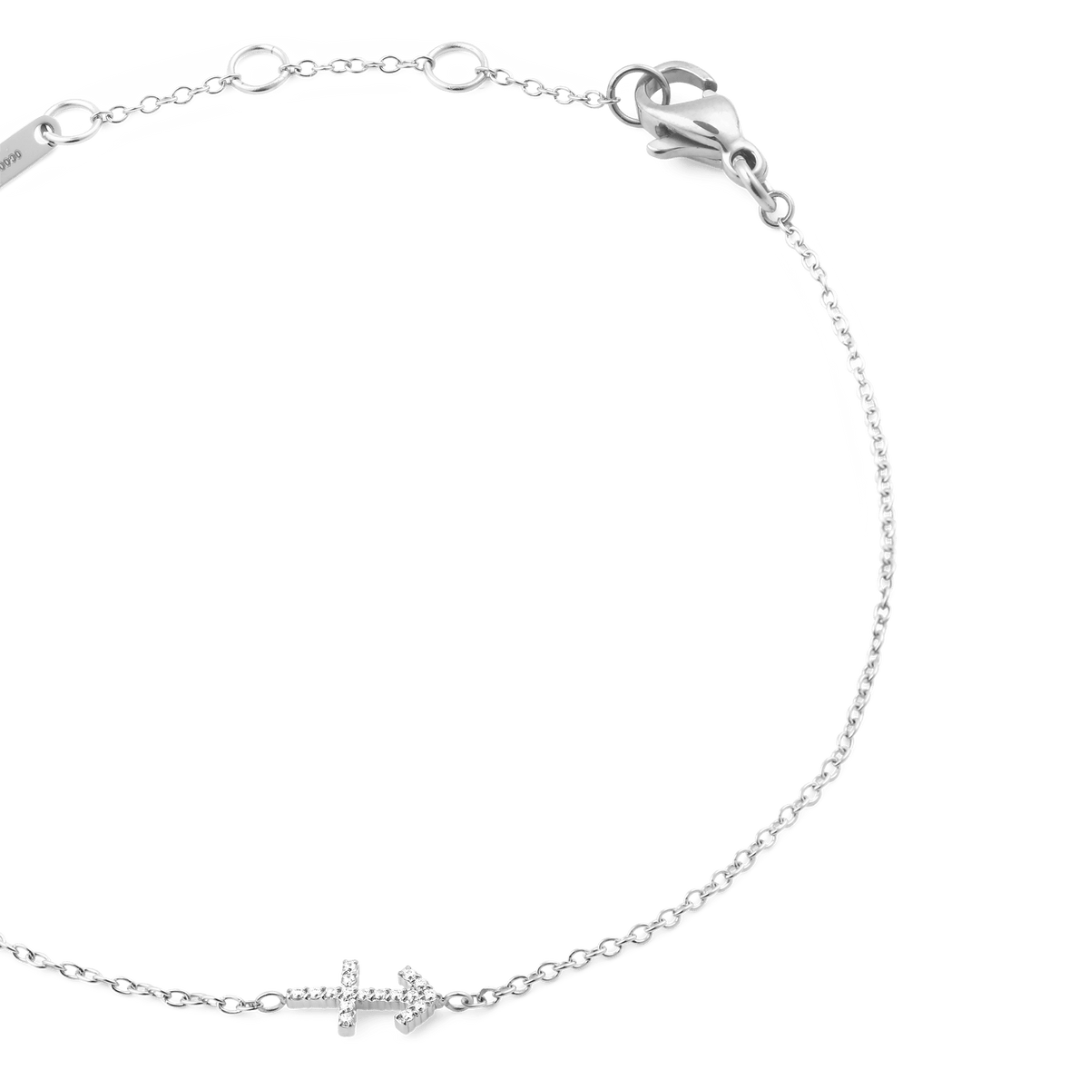 Crystal Zodiac Chain Bracelet Silver with a fine adjustable chain, lobster clasp, and a dainty arrow-shaped zodiac charm set with sparkling crystals.