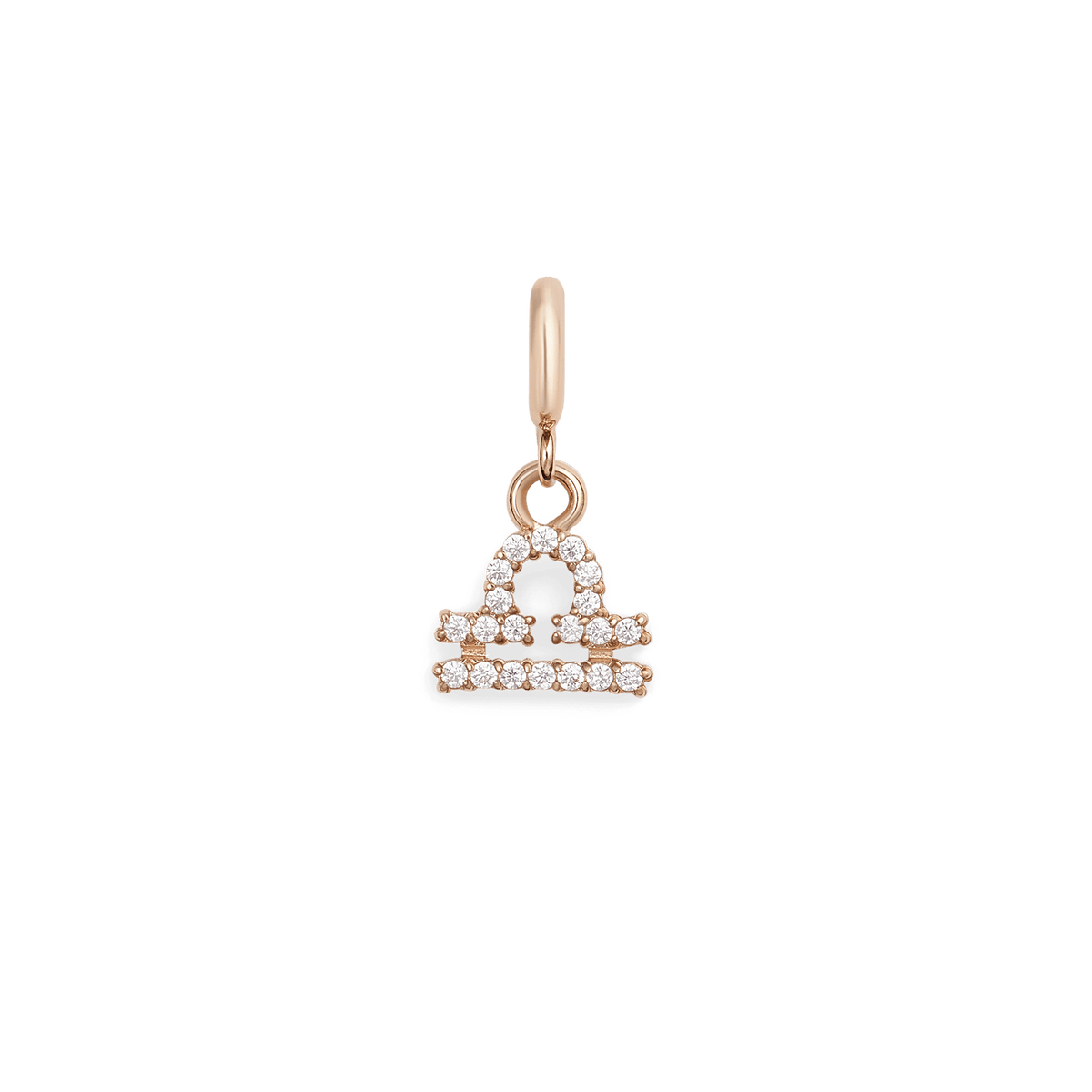 Libra zodiac watch charm in rose gold, embellished with cubic zirconia crystals and featuring a sleek, minimalist design for Daniel Wellington watches or bracelets.