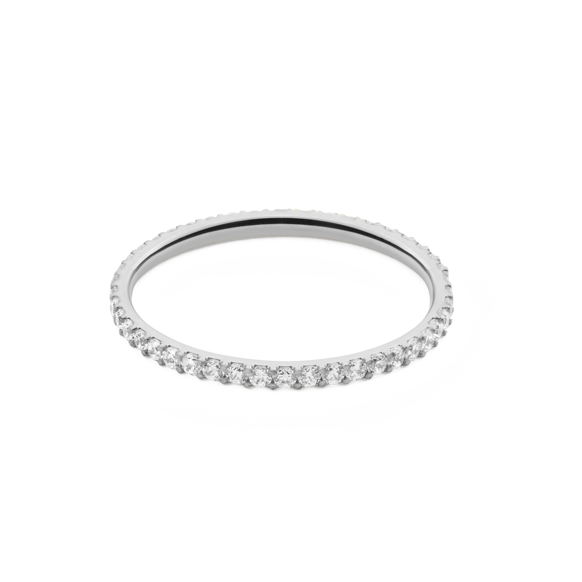 Mirelle Eternity Ring Silver 1.4 mm featuring a slim silver band with white cubic zirconia crystals, designed for a subtle and elegant sparkle.