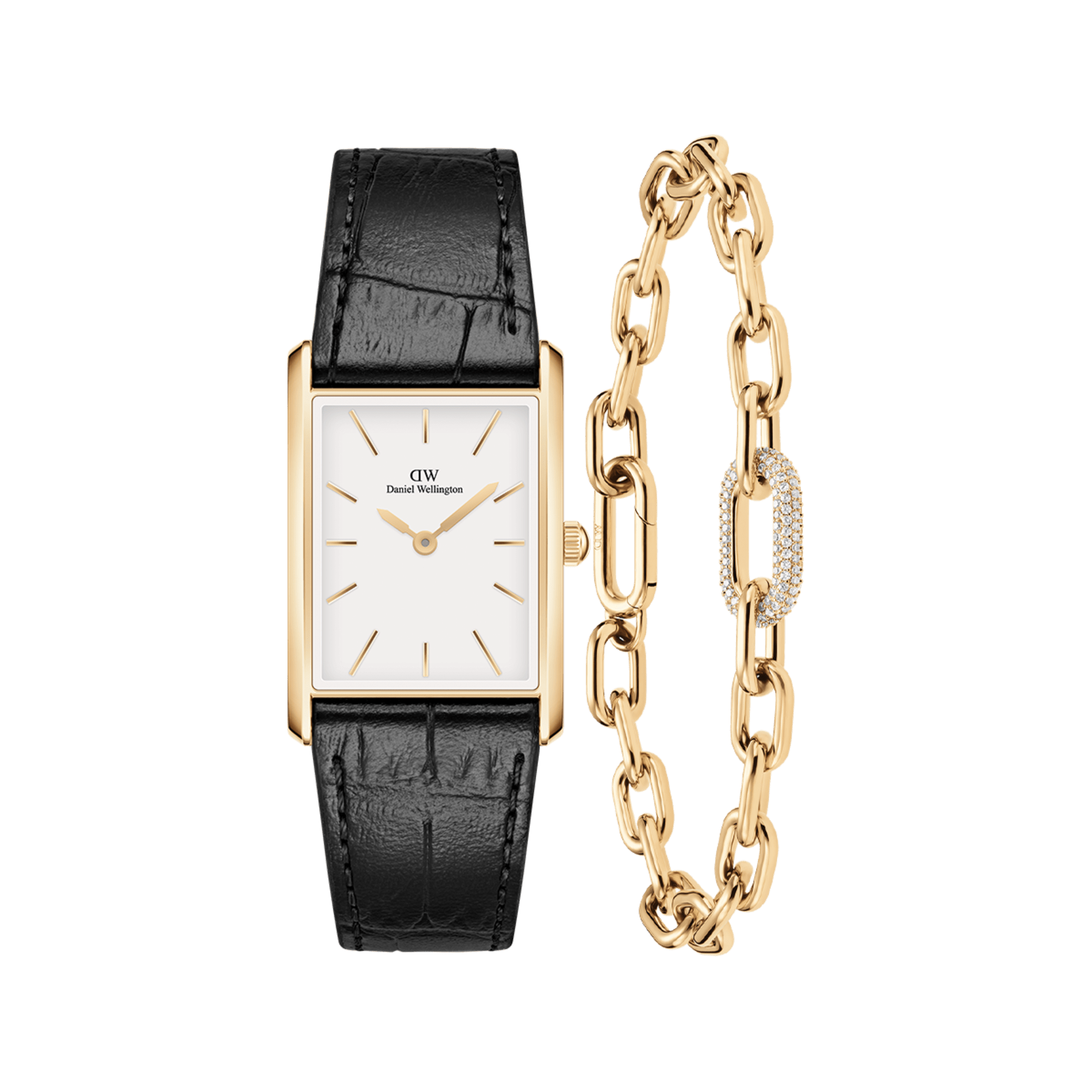 Daniel Wellington 腕時計 Bound Black Crocodile & Crystal Link Bracelet Gold