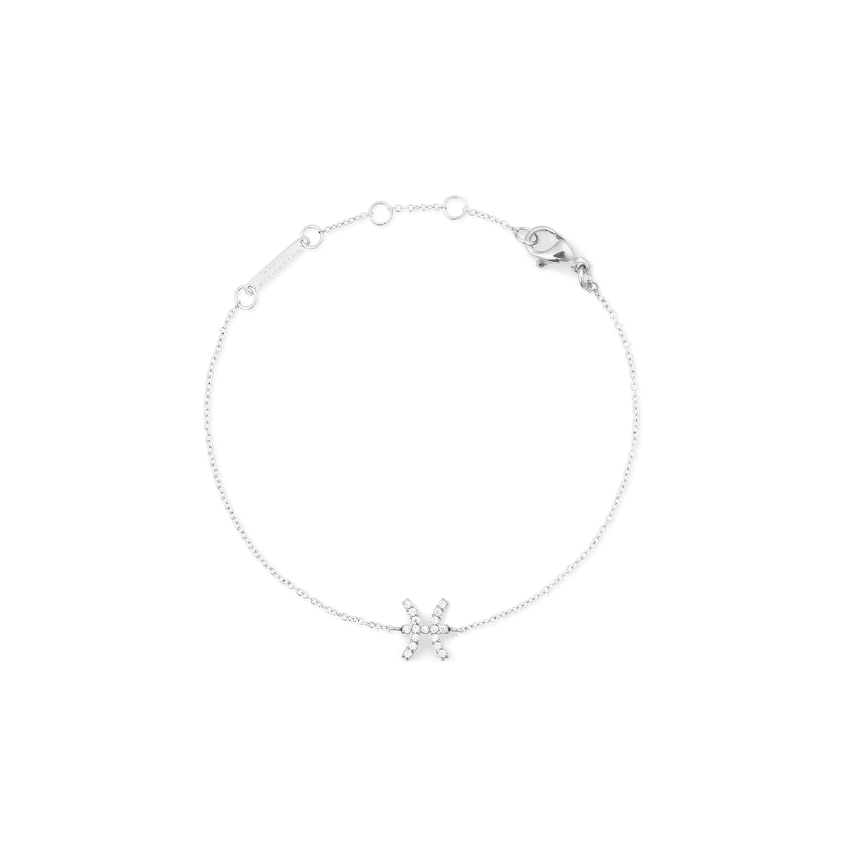 Crystal Zodiac Chain Bracelet Silver featuring a delicate silver chain with an adjustable clasp and a Pisces zodiac charm set with sparkling crystals at the centre.