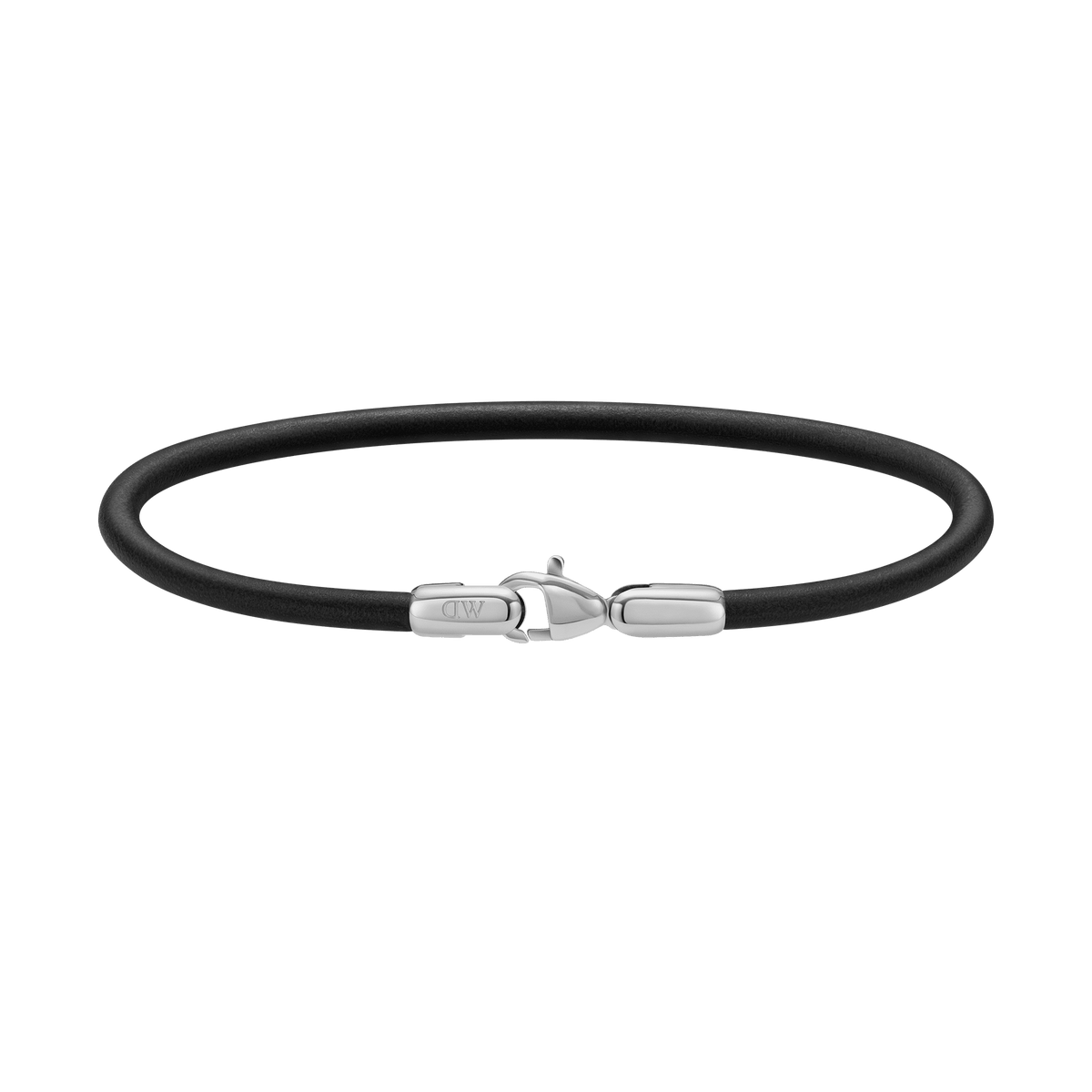 Slim black leather Sheffield Bracelet Silver with a polished silver stainless steel clasp, featuring minimalist design and refined detailing suitable for men’s everyday or formal wear.