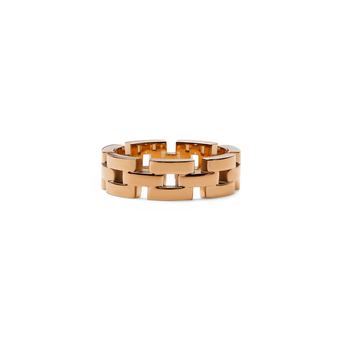 3-Link Ring Rose Gold featuring a modern chain link design with a polished rose gold finish, crafted from stainless steel for durability and everyday comfort.