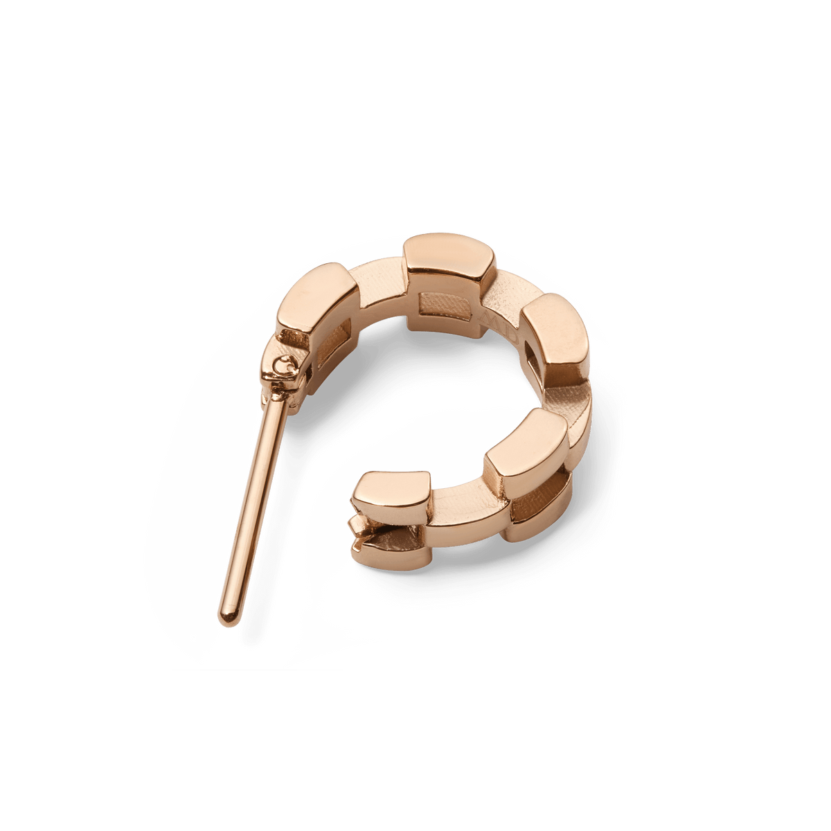 3-Link Earrings Rose Gold hoop earring shown from above, highlighting the geometric open link design and polished rose gold finish with a secure post closure.