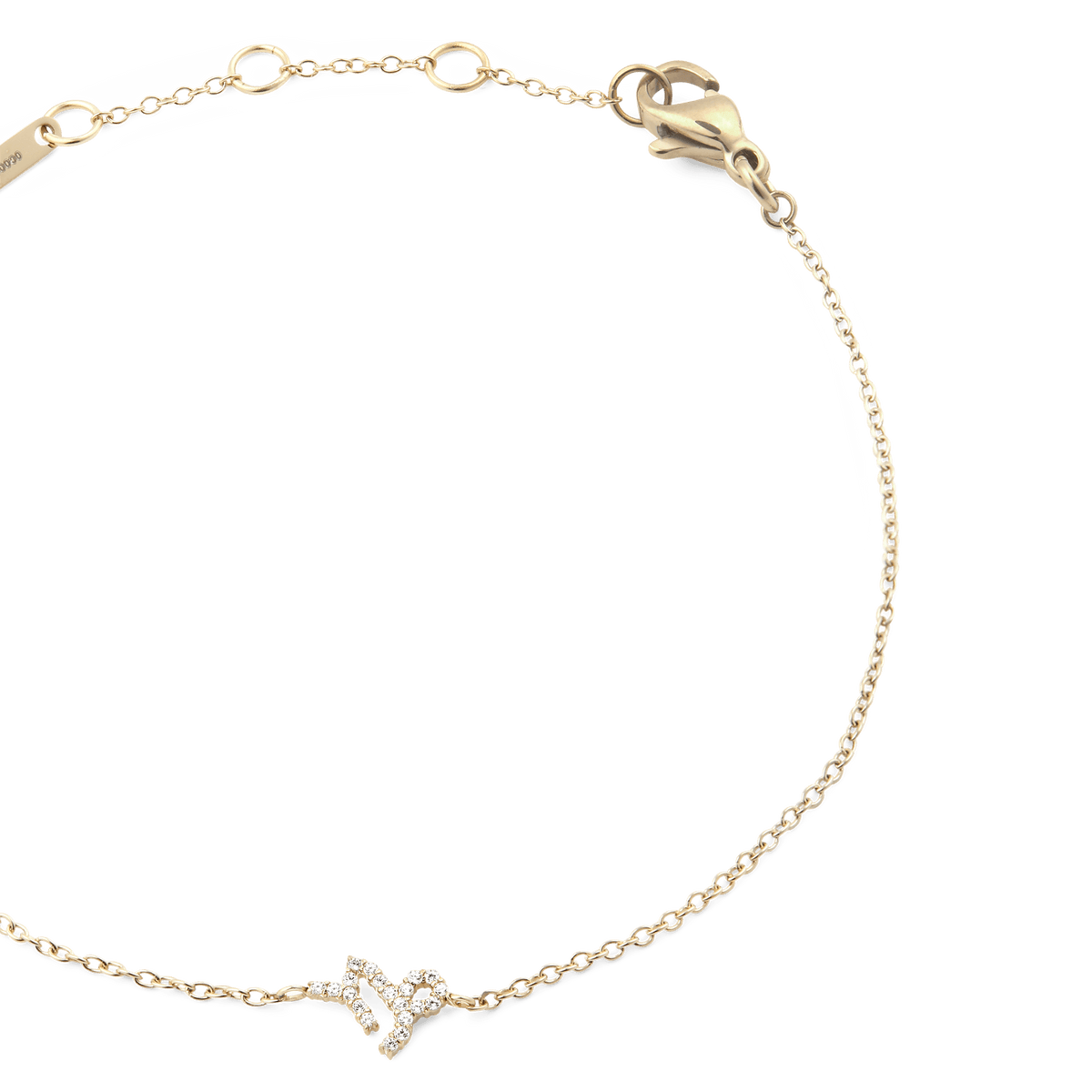 Crystal Zodiac Chain Bracelet Gold with a fine gold chain, adjustable sizing rings, and a sparkling crystal zodiac charm, finished with a secure lobster clasp.