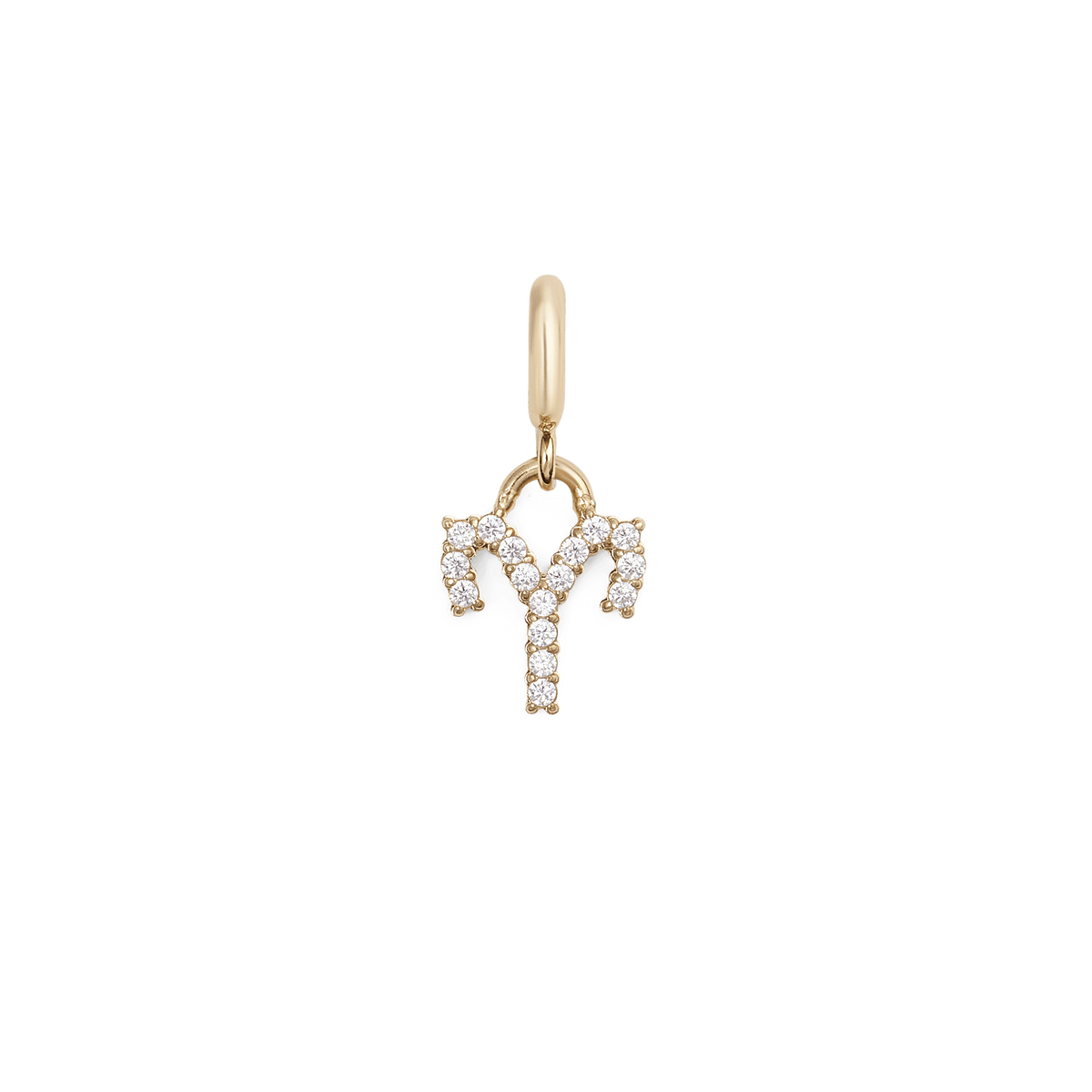 Gold Aries zodiac watch charm with cubic zirconia crystals, featuring a delicate claw setting and a smooth finish suitable for stacking with other jewellery or adding to a charm bracelet watch.