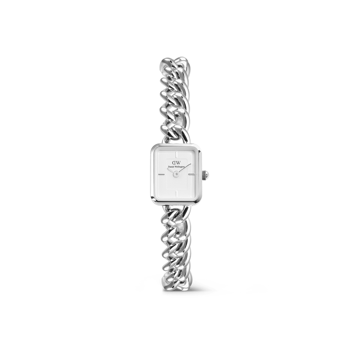 Jolie Chain Silver ladies watch featuring a petite square white dial and chunky polished silver chain bracelet, designed for everyday wear and versatile styling.