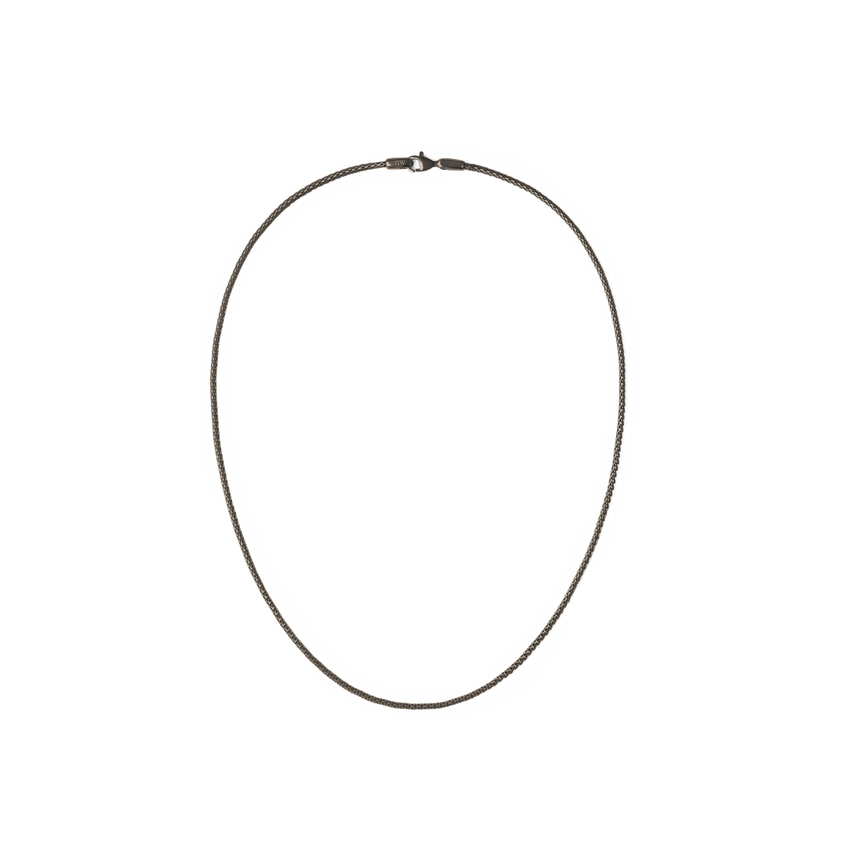 Graphite mesh necklace with a fine, contemporary chain and lobster clasp, crafted from 316L stainless steel for a sleek and versatile unisex look.