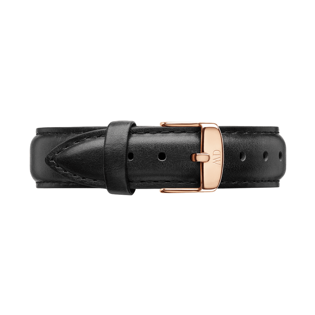Sheffield Strap Rose Gold features a black genuine leather band with neat stitching and a rose gold buckle, offering a refined and versatile replacement strap for a range of watches.