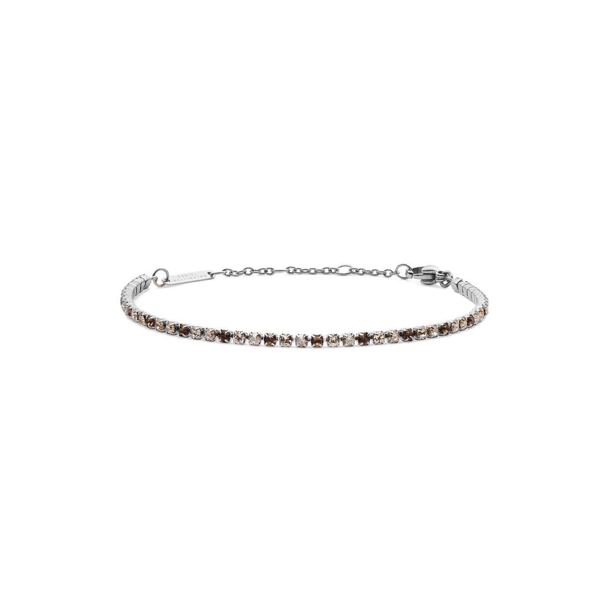 Classic Tennis Bracelet Honey Combo Silver featuring alternating honey and clear crystals set in a slim silver chain, with an adjustable clasp for a comfortable fit.