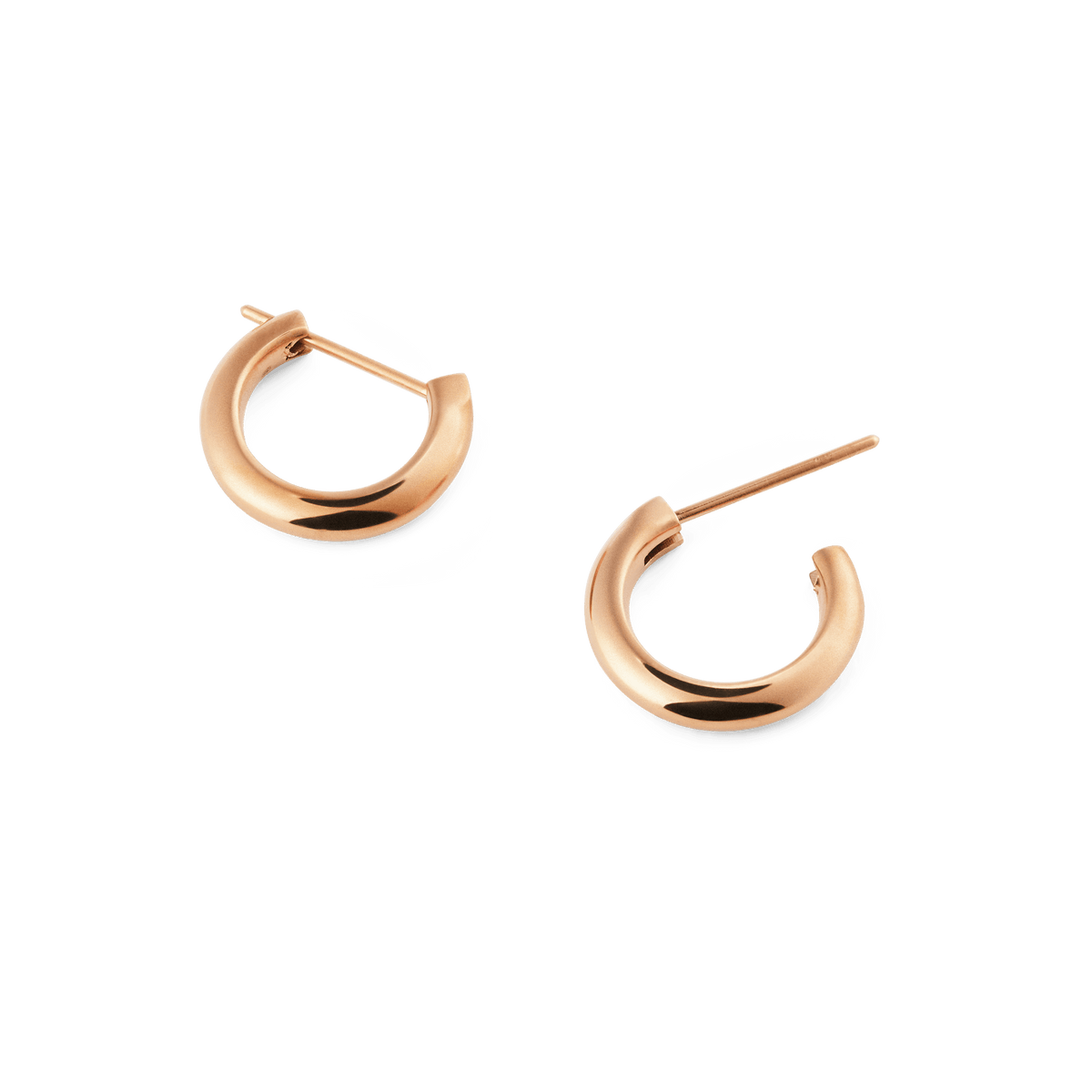 Arch Earring Rose Gold 9mm hoop earrings featuring a minimalist, rounded silhouette in polished rose gold, designed with a classic pin closure and a petite profile for everyday elegance.