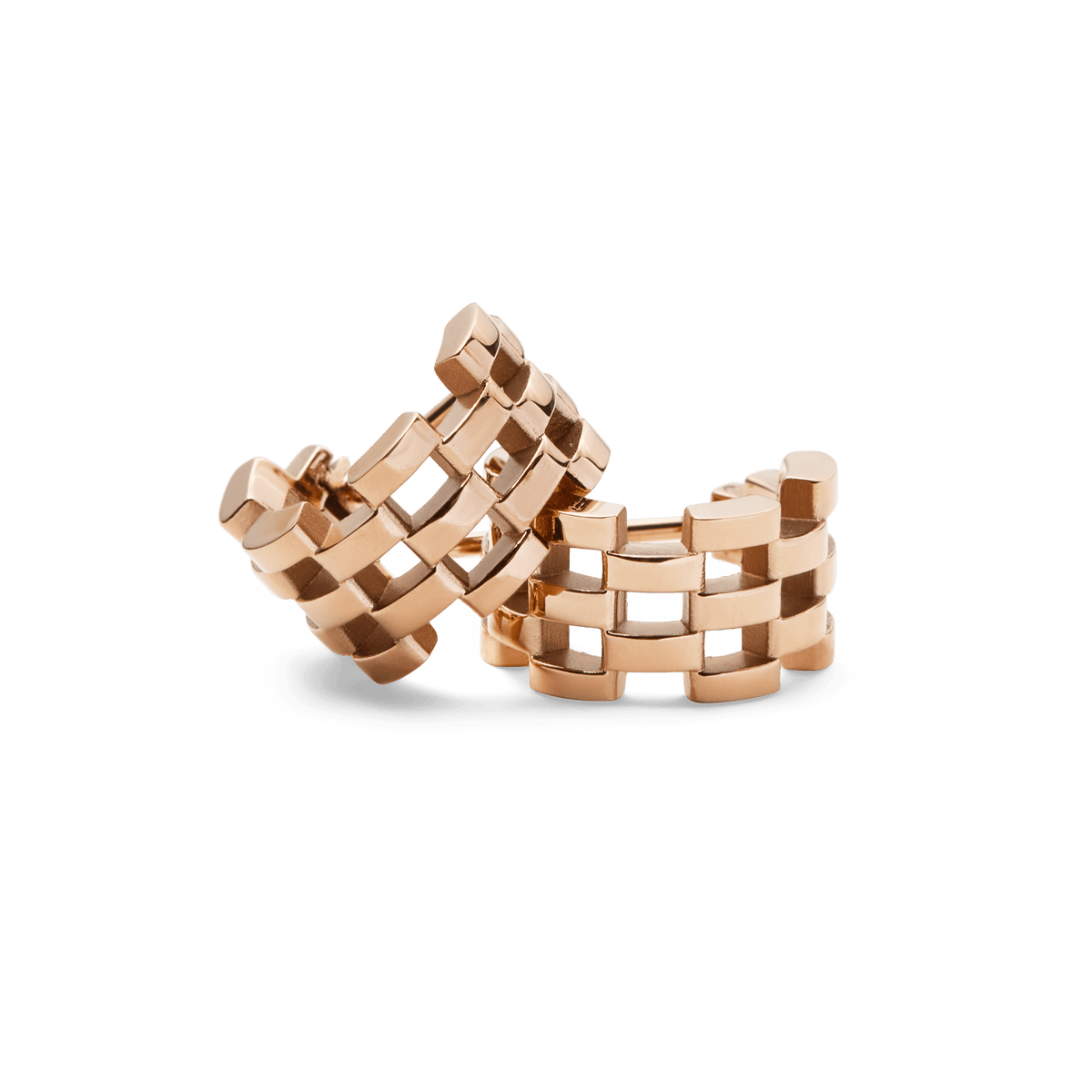 Pair of Daniel Wellington 5-Link Earrings in rose gold, featuring a bold open link design inspired by classic watch straps, crafted from stainless steel with a polished PVD rose gold finish.
