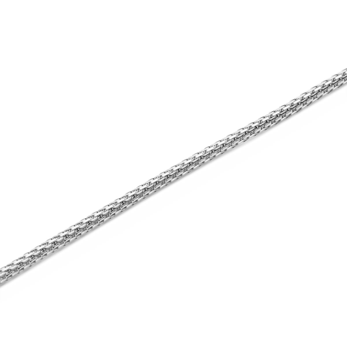 Close-up of the Tide Mesh Necklace Silver 1.8 showing the fine mesh chain links and polished silver finish, crafted from durable stainless steel.