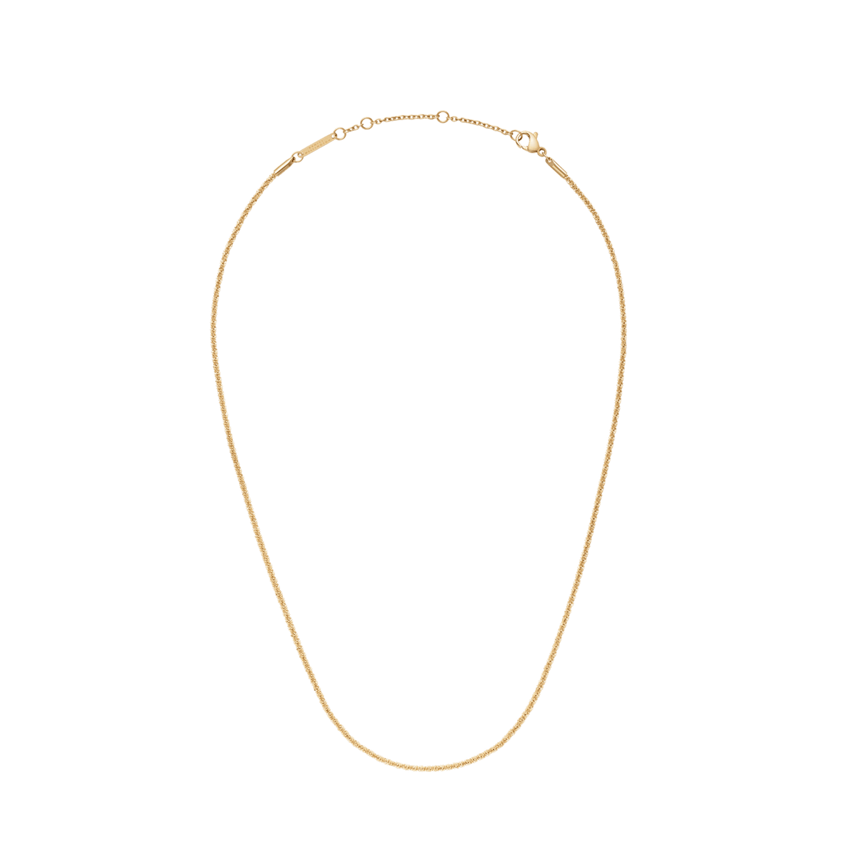 Twisted Chain Necklace G featuring a slim, gold twisted chain with adjustable length and secure clasp, crafted from stainless steel and finished with gold PVD plating.