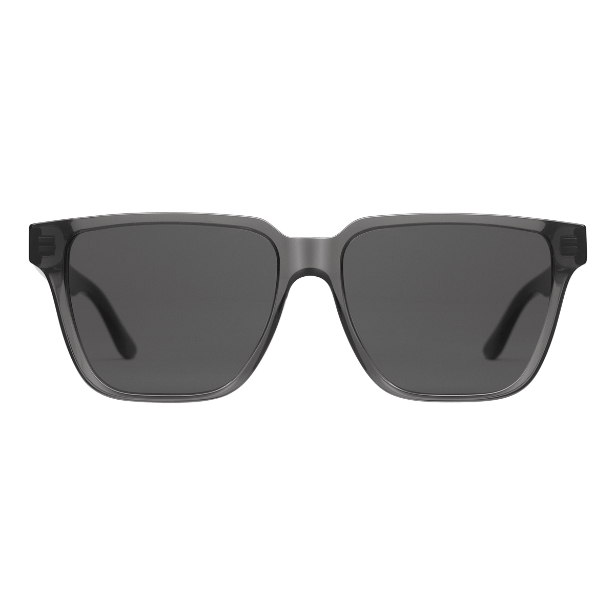 Rectangular Bio-Acetate Grey Grey sunglasses with a transparent grey oversized frame and matching grey UV400 lenses, featuring a modern rectangular shape and durable construction.