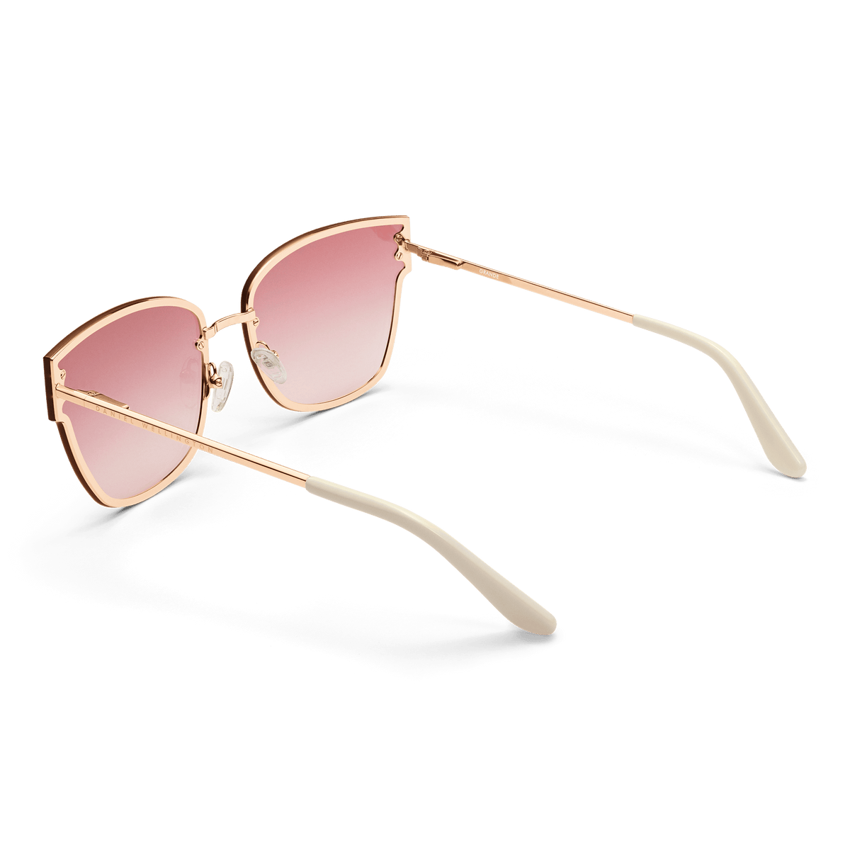Grande Steel Pink Gradient Rose Gold sunglasses featuring oversized pink gradient lenses, rose gold plated stainless steel frame, and cream acetate temple tips, viewed from the back and side.