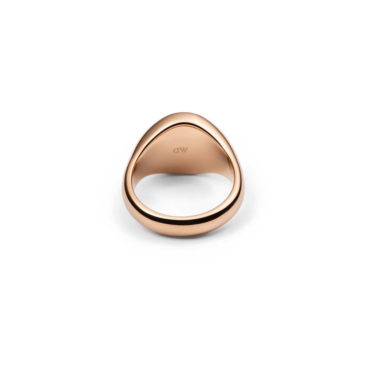 Classic Signet Ring Rose Gold shown from the underside, highlighting its smooth inner band and polished rose gold finish for comfortable daily wear.