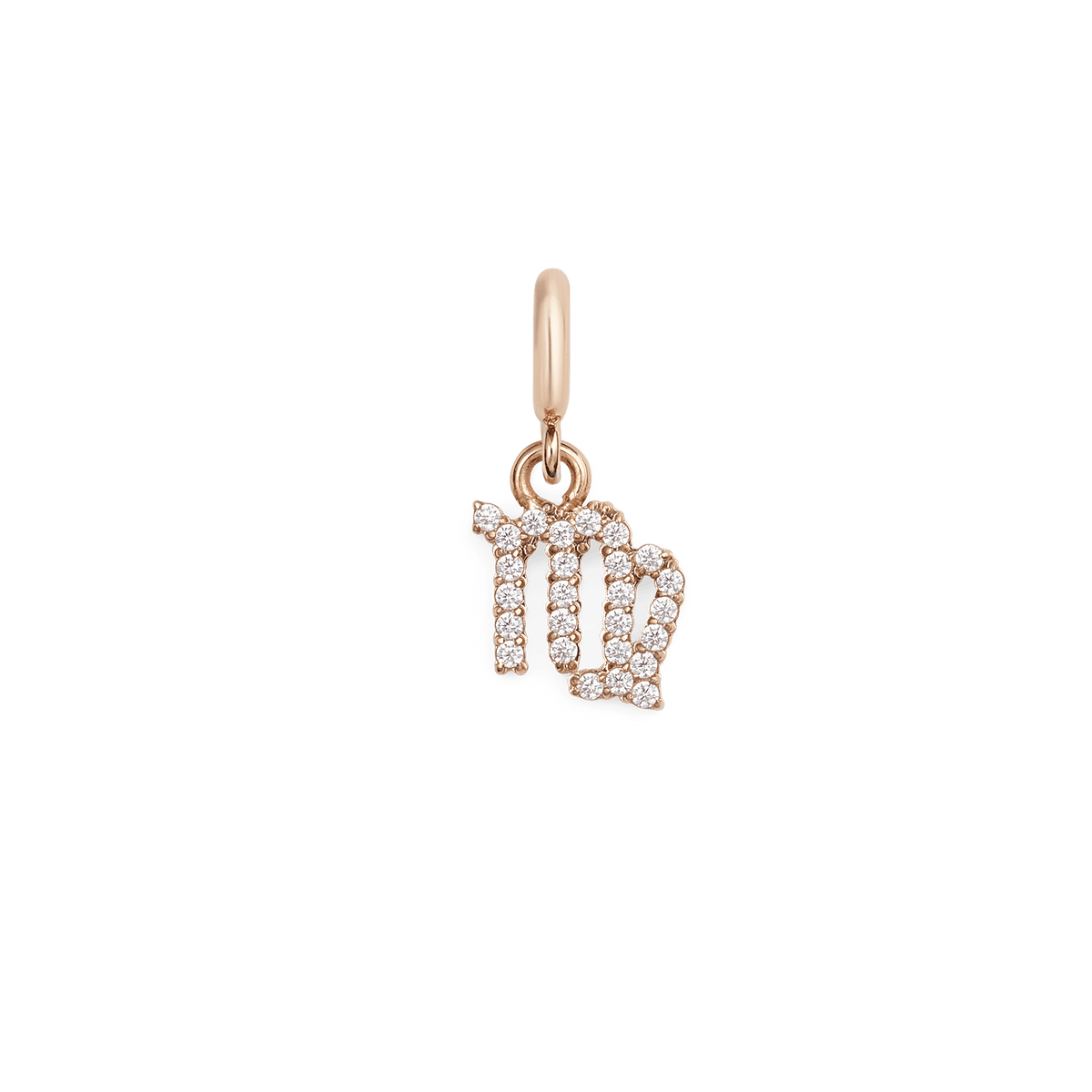 Virgo zodiac watch charm in rose gold, detailed with sparkling cubic zirconia crystals and a refined, minimalist design for Daniel Wellington watches or bracelets.