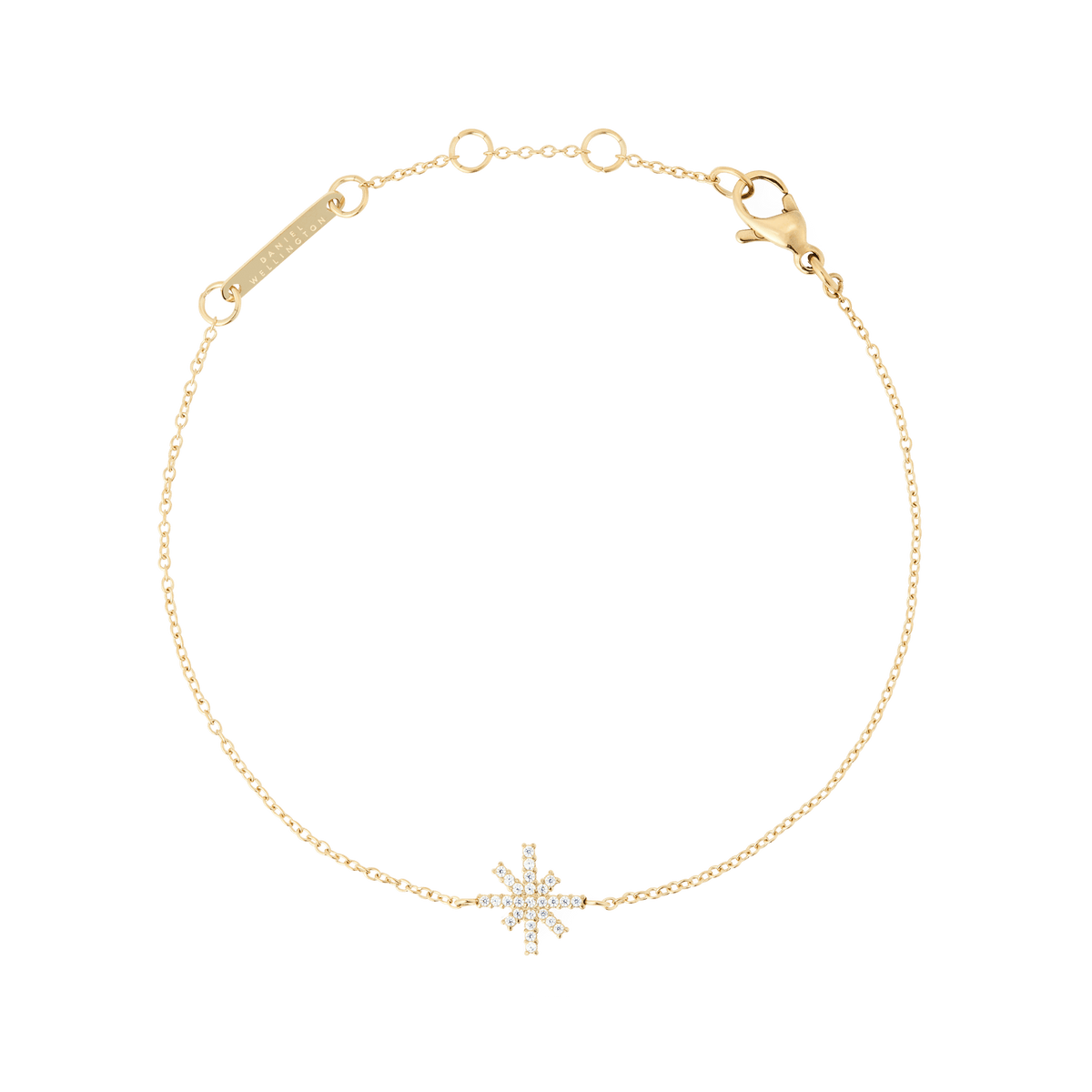 Delicate gold bracelet featuring a star-shaped charm set with white cubic zirconia stones on a fine adjustable chain, designed for a subtle and elegant look.