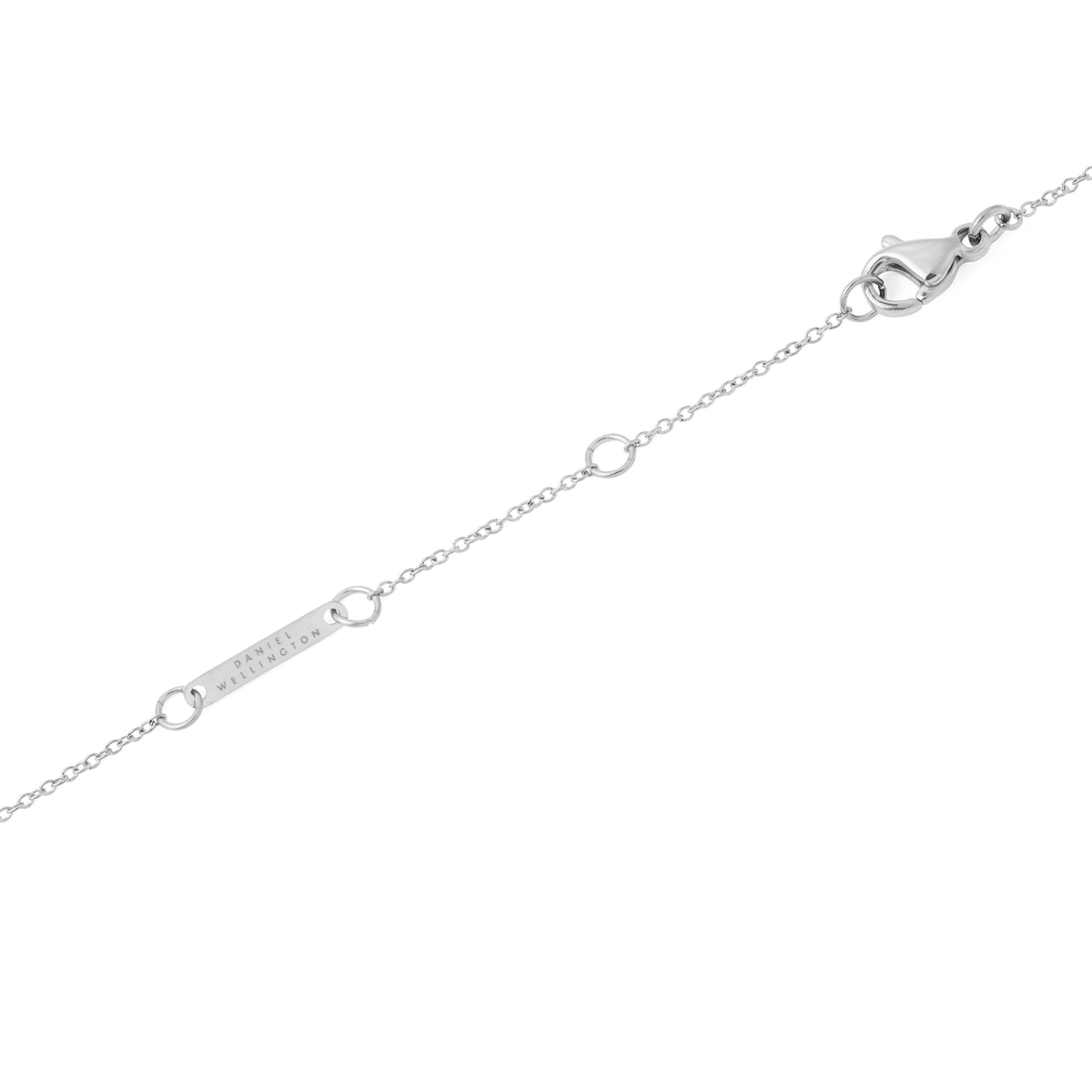 Adjustable silver chain of the Mirelle Heart Necklace Silver, showing the secure lobster clasp and branded tag for a comfortable, personalised fit.