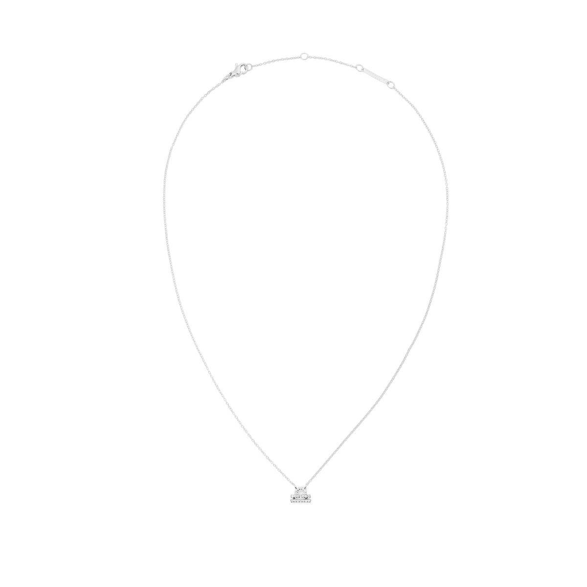 Crystal Zodiac Chain Necklace Silver shown in a full loop, featuring a fine adjustable silver chain and a Libra zodiac pendant set with sparkling hand-set crystals.