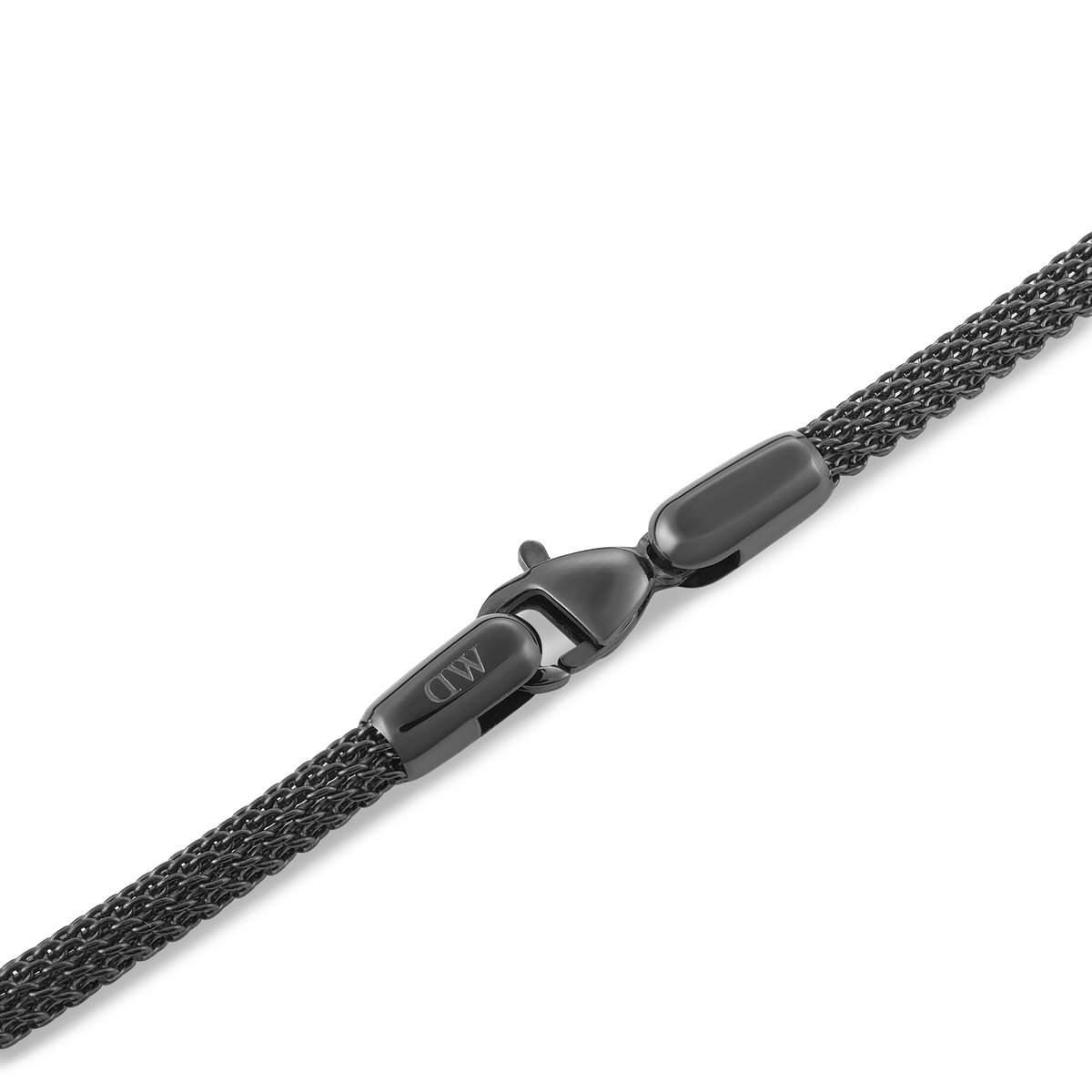 Close-up of the Tide Mesh Bracelet Graphite 2.8 showing its graphite mesh texture and secure lobster clasp, highlighting the refined and durable stainless steel construction.